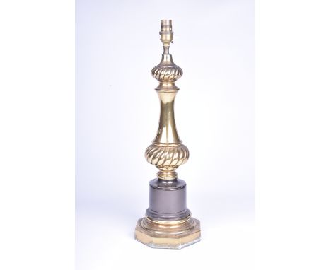 A brass and bronzed table lamp, mid 20th CenturyWith spiral decoration, height approximately 50cm.