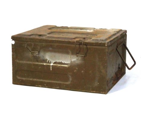 A military painted metal box possibly for ammunition 