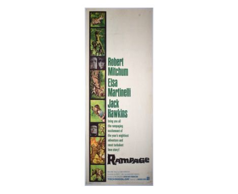 Rampage (1963), directed by Phil Carlson and starring Robert Mitchum, Elsa Martinelli and Jack Hawkins, insert (91.5 x 33.5 c