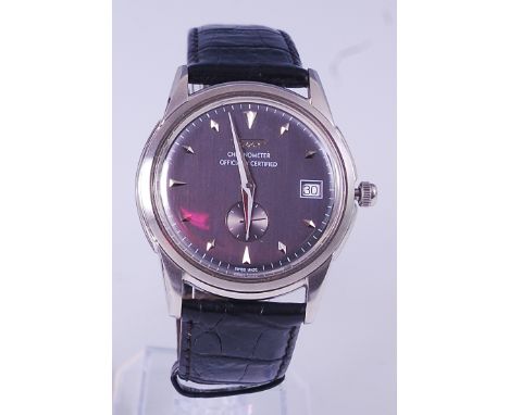 A Tissot officially certified gents steel cased chronometer, having a signed silvered dial with subsidiary seconds dial, date