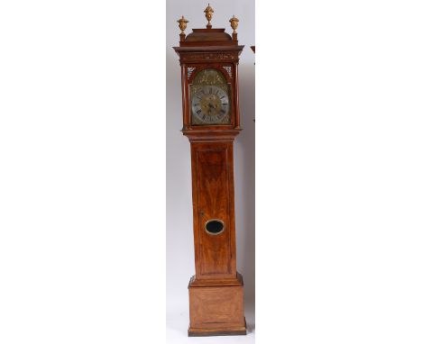 Baron of London - mid-18th century walnut longcase clock, of tall proportions, having a basket top with giltwood finials, fre