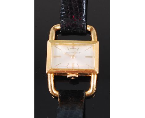 A circa 1960 Jaeger 18ct gold cased ladies dress watch, having signed silvered dial with baton markers, manual wind jewelled 