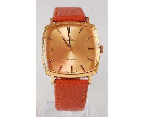 An Omega gents gilt metal and steel cased wristwatch, having signed square dial with baton markers, manual wind CAL. 601 17-j