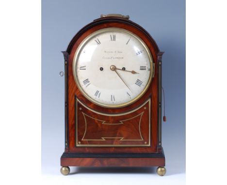 An early 19th century mahogany and brass inlaid dome-top bracket clock, the white enamel convex dial signed Rivers & Son, Cor