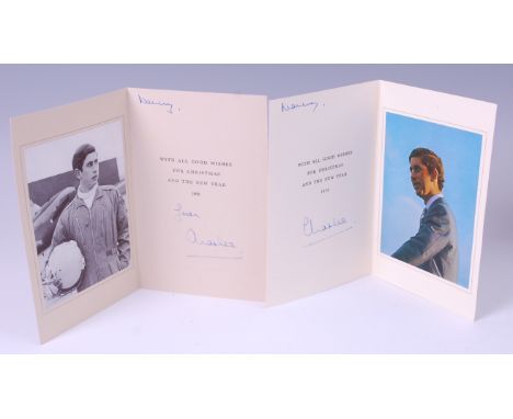 HRH Charles, Prince of Wales, 1969 Christmas greetings card, the cover with embossed fleur de lis, opening to reveal black an