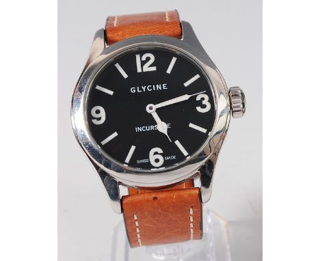 A Glycine Incursore gents stainless steel cased wristwatch, having a signed black dial with luminous Arabic numerals and bato