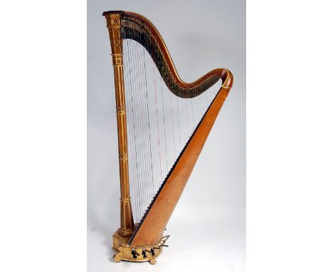 An early Victorian giltwood double action harp, by Alexander Blazdell circa 1840-1845, with two brass makers plates reading A