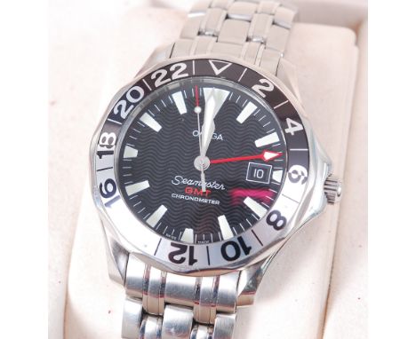 A gents large size stainless steel Omega Seamaster GMT chronometer bracelet watch, circa 2007, 50 years limited edition, havi