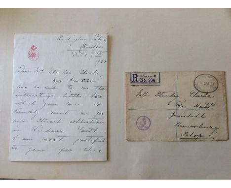 Handwritten self-addressed letter from Queen Mary, (1867-1953 Consort to George V), Buckingham Palace, Dec 9th 1923, with ori