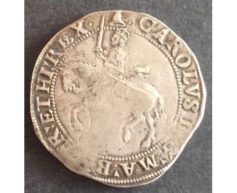 Charles 1st silver halfcrown, 1634-5. Mintmark bell.  A more-rounded flan than many examples ' third horseman, scarf flying f