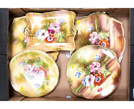 Royal Winton anemone handpainted items to include shallow bowl, tray, plates etc. To include signatures, R Harpe, Z KAS, etc 