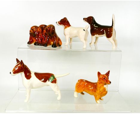 A collection of Beswick Dogs to include Beagle 114, Jack Russell 2109, Puppies 817, Corgi 1736 &amp; Bulldog 1753(5) 