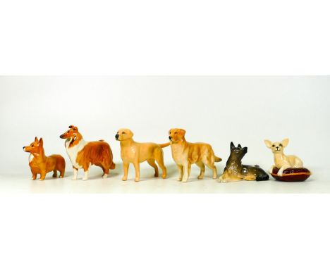 Beswick small dog figures to include Corgi 1736, Collie 1814, Labrador 1956, Chihuahua 2454, Alsatian 3378 and Retriever 1855