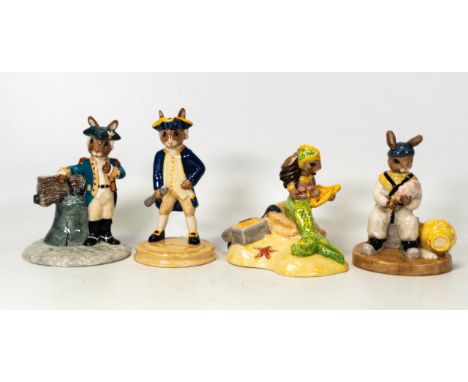 Royal Doulton Bunnykins Figures to include Liberty Bell Db257, Captain Cook Db251, Deep Sea Diver Db273 &amp; Mermaid Db263, 