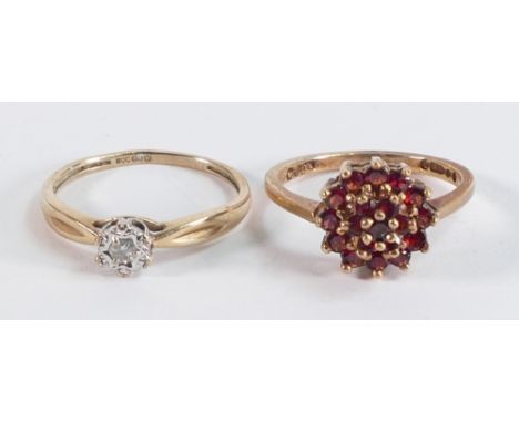Two 9ct gold gem set rings, sizes K &amp; L , 3.8g. 