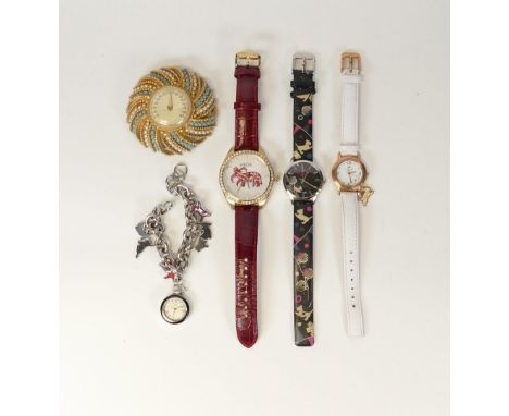 Three Radley Watches with one Fossil example and a faux turqoise and pearl decorative thermometer 