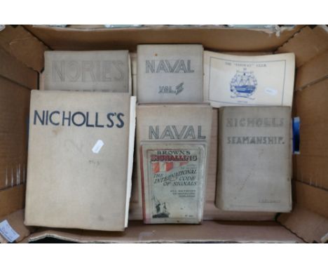 7 books relating to WWII period naval navigation, some bound in sail cloth for protection, includes 1937 Manual of seamanship