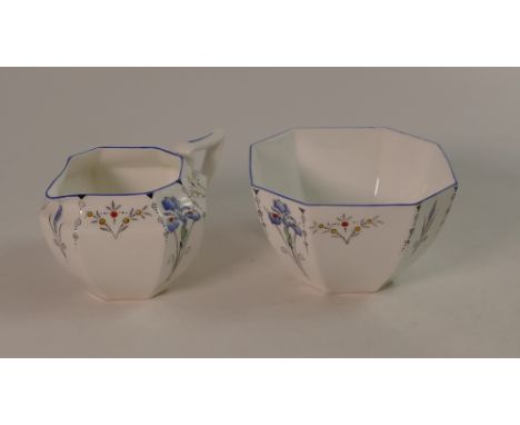 Shelley porcelain sugar &amp; cream / milk jug - Art Deco design, pattern 11561, light staining to inside base of each.  Bowl