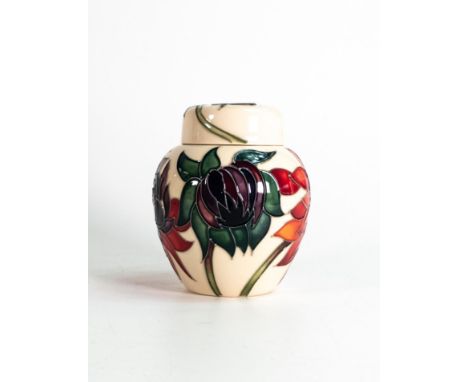Moorcroft Ruby Red ginger jar . Height 10cm. Boxed 