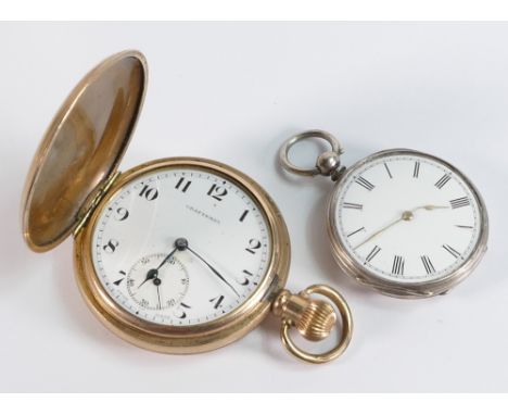 Dennison gold plated full Hunter pocket watch together with a small Silver pocket watch. (2) 