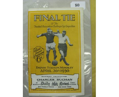 1930 FA Cup Final, Arsenal v Huddersfield, a programme from the game played at Wembley on 26/04/1930, slight rusty staples.