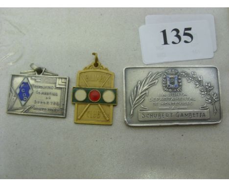 Schubert Gambetta, a collection of 3 medals, as inscribed and given to Mr Gambetta, who was an official member of the Uruguay