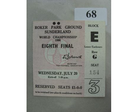 1966 World Cup, Hungary v Bulgaria, a ticket from the game played at Sunderland on 20/07/1977, in very good condition.