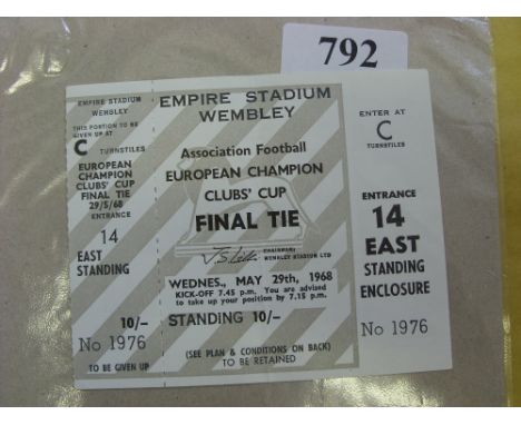1968 European Cup Final, Manchester Utd v Benfica, a ticket from the game played at Wembley on 29/05/1968, the ticket is unus