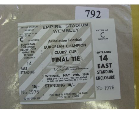 1968 European Cup Final, Manchester Utd v Benfica, a ticket from the game played at Wembley on 29/05/1968, the ticket is unus