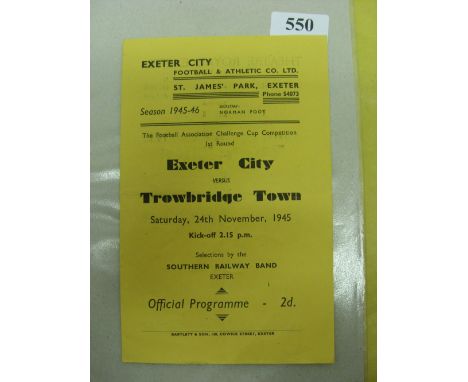 1945/46 Exeter City v Trowbridge Town, a programme from the FA Cup tie, played on 24/11/1945.