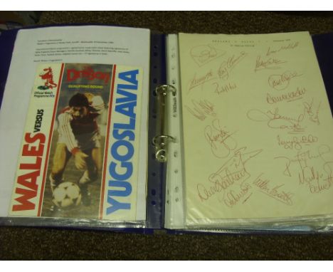 1983 A collection of autographed items, relating to the Home Nations, A4 sheet with 17 autographs from the Welsh team to play