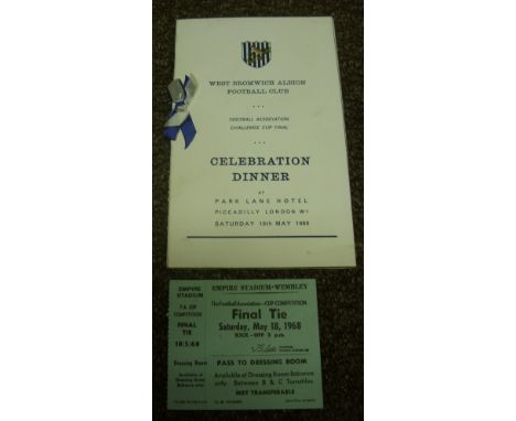 1968 FA Cup Final, Everton v West Bromwich Albion, an rare unused ticket (the rare pass to dressing room), from the game play