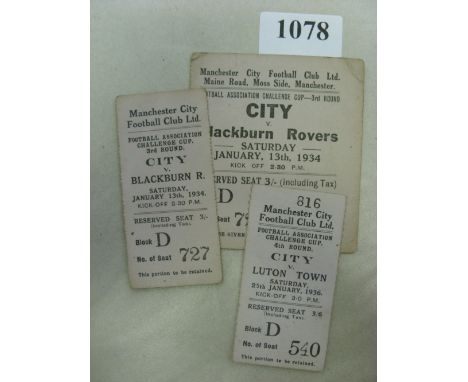 Manchester City, a collection of 2 home tickets, 1933/35 Blackburn (FAC), complete ticket, but in two parts, 1935/36 Luton (F