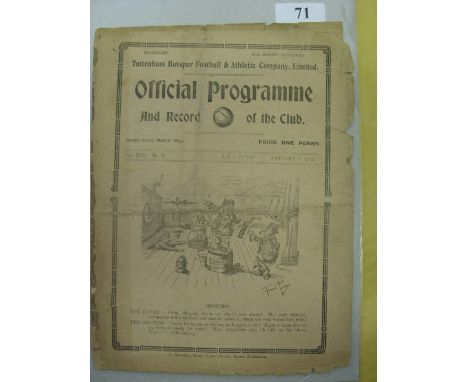 1920/21 Tottenham v Bristol Rovers, a programme from the FA Cup game played on 08/01/1921, slight split spine, frayed edges.