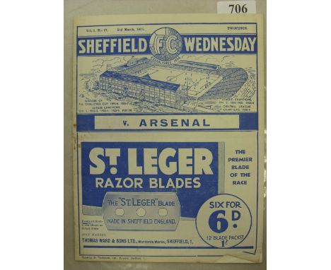1934/35 Sheffield Wednesday v Arsenal, a programme from the FA Cup tie played on 21/03/1935.