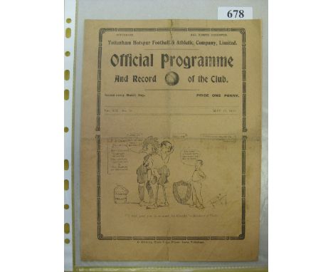 1920 FA Charity Shield, Tottenham v West Bromwich Albion, a programme from the game played on 15/05/1920, folded, slight tear