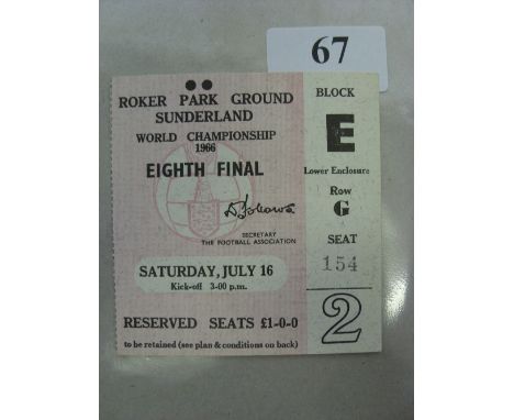 1966 World Cup, Italy v Russia, a ticket from the game played at Sunderland, on 16/07/1966 in very good condition.