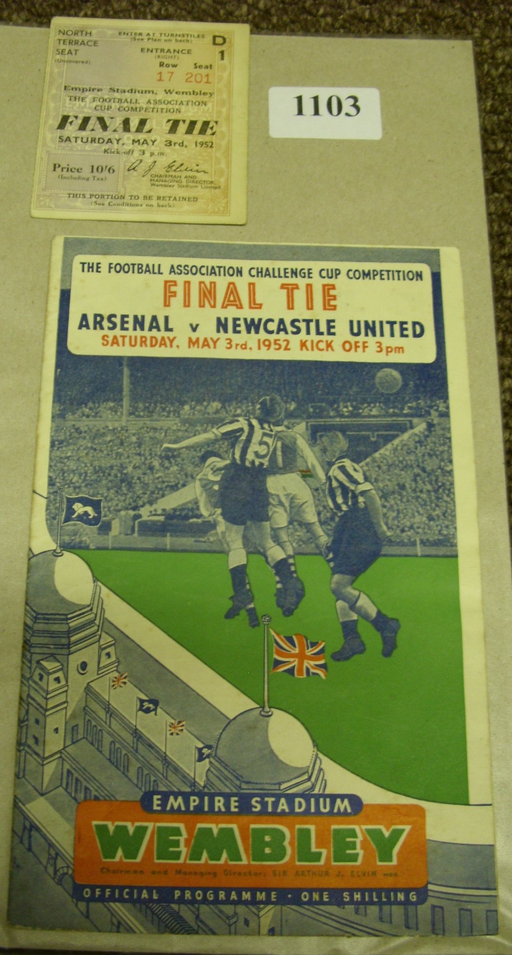 1952 FA Cup Final, Arsenal v Newcastle, a programme and ticket from the ...