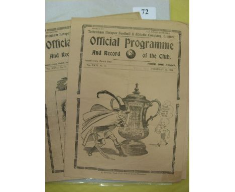 Tottenham, a collection of 2 home programmes from games played in the FA Cup, 17/02/34 Aston Villa, 26/01/1935 Newcastle Utd.