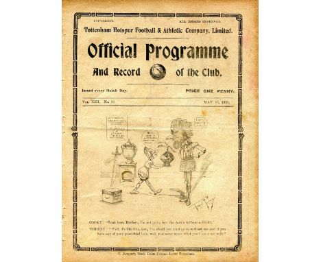 1921 FA Charity Shield, Tottenham v Burnley, a programme from the game played on 16/05/1921, slight fold, ex bound volume.