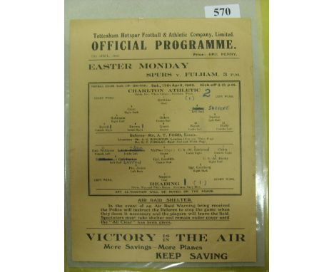 1943 Football League South Cup S/F, Charlton v Reading, a programme from the game played at Tottenham on 17/04/1943, team cha