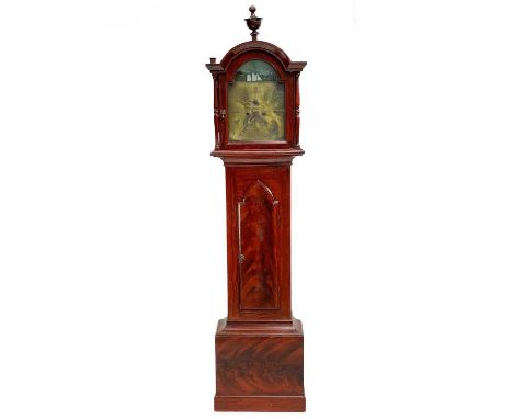 An eight-day brass longcase clock by James Sellick Marazion. The arched dial with a painted rocking ship automaton, the centr