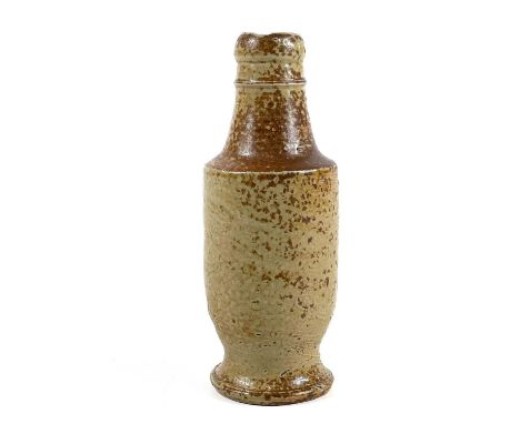 A small brown saltglaze flask or bottle. Circa 1800, height 14cm.There is a small chip on the rim and a larger chip on the un