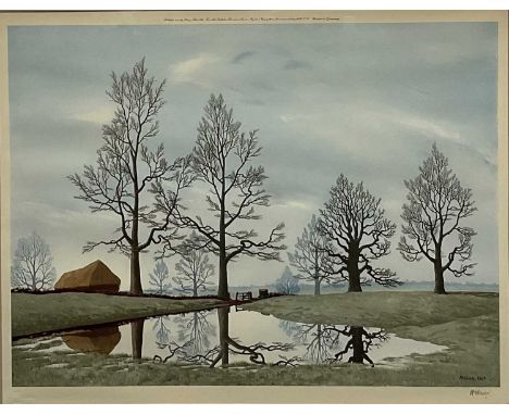 Tristram Hillier (1905-1983), signed print, dated 1949, 'Flooded Meadow', 61cm x 45cm
Good overall condition, not examined ou