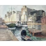 Douglas Wilmer ( Sherlock Holmes actor) signed watercolour 'Albion Wharf Ipswich '