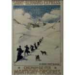 A modern print of of a vintage travel poster - 'Saint-Bernard Express', 97cm x 67cm, in glazed frame