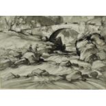 Albert Ribbans (1903-1966) watercolour - Fishing scene, monochrome, 27cm x 38cm, signed and framed