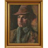 Alfred Aaron Wolmark (1877-1961) oil on panel - Portrait of a Gentleman wearing a trilby