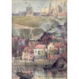 John Sowden (1838-1926) signed watercolour 1909 - Whitby East Cliff, 18cm x 12.5cm, in glazed frame