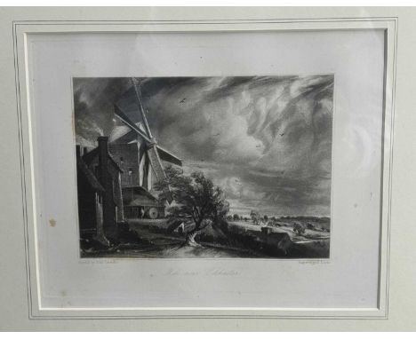 John Constable (1776-1837) two mezzotints - Mill near Colchester and Castle Acre Priory, 20cm x 25cm and 19cm x 27cm, in glaz